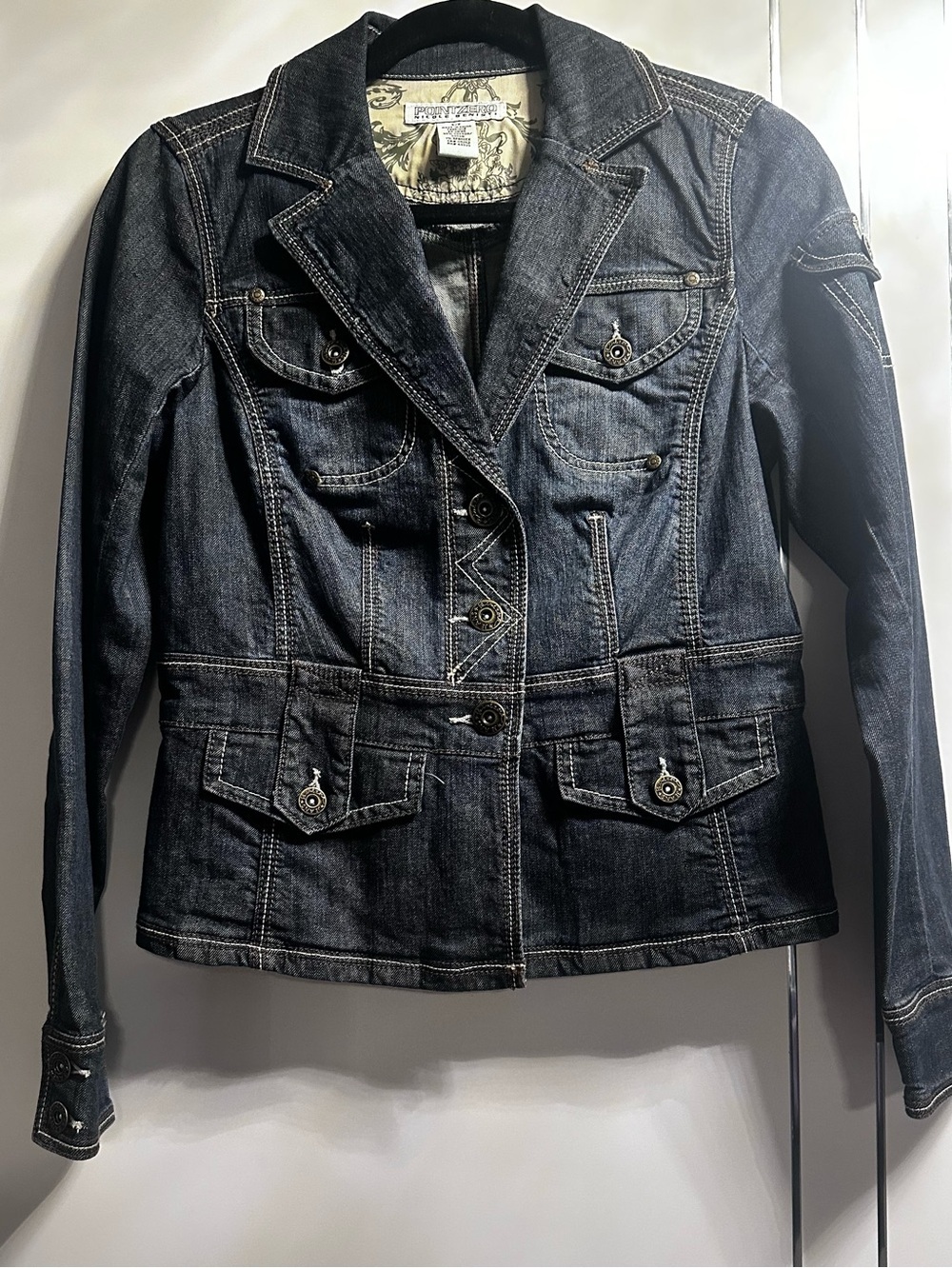 Point zero Nicole Benisti Small Dark Wash Denim Blazer Jean Jacket